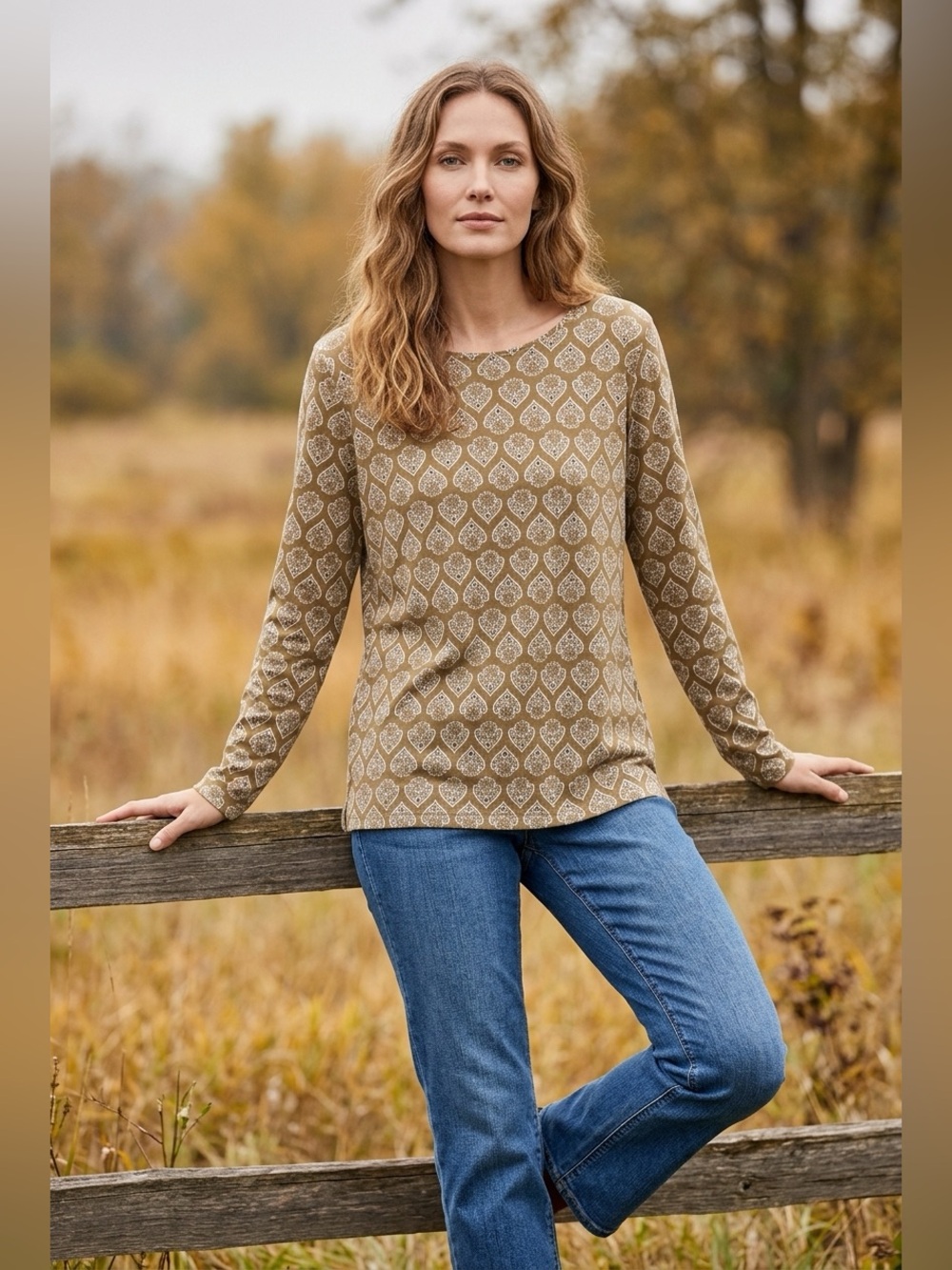 Croft &Barrow 3x The Classic Tee Cotton Paisley Long Sleeve